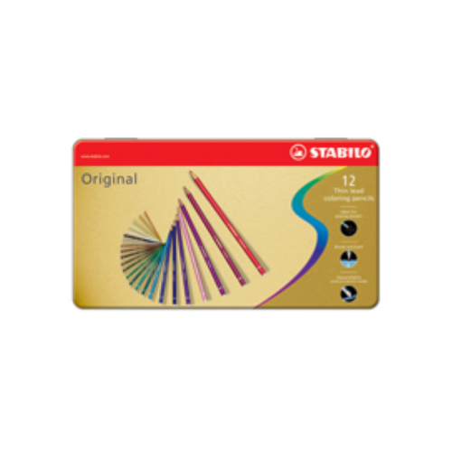 Pastello colorato Original 8773 - tratto 2,50 mm - colori assortiti - Stabilo - astuccio in metallo 12 pezzi